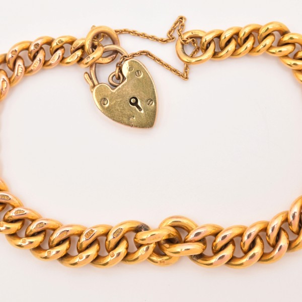 9Ct Gold Curb Link Bracelet With Heart Padlock Clasp Sold £1,150