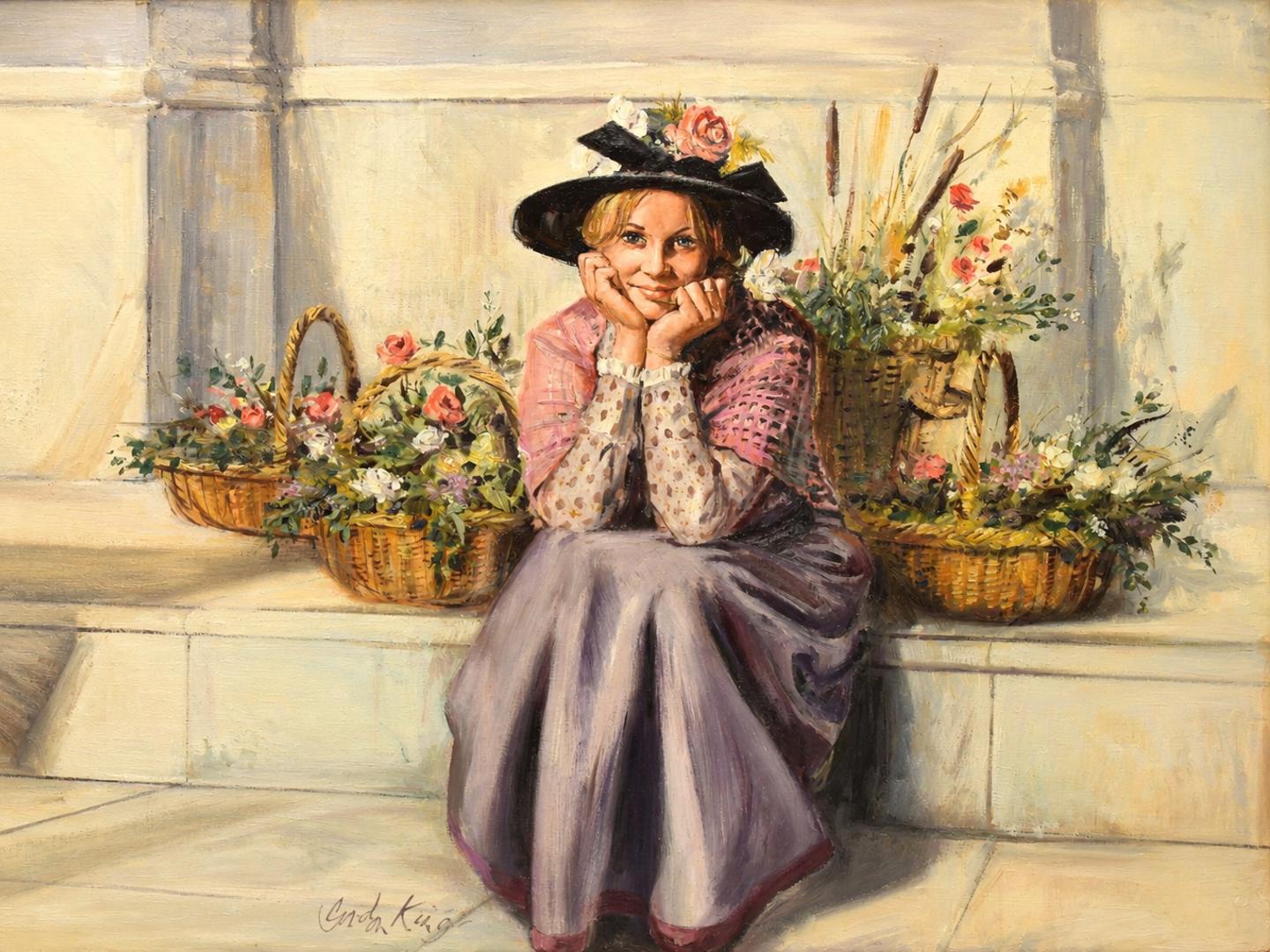 Sunlit Flower Seller On Stone Steps