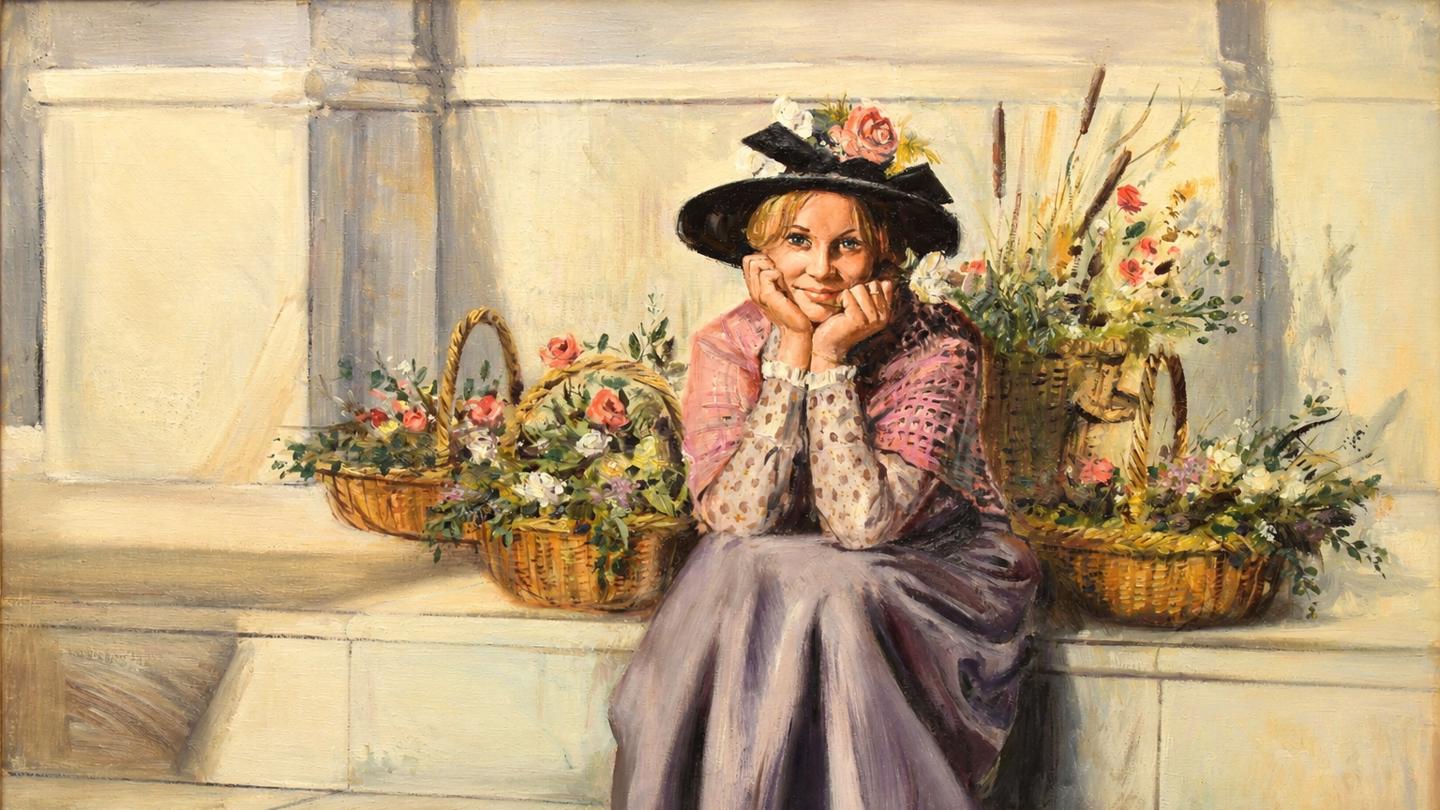 Sunlit Flower Seller On Stone Steps