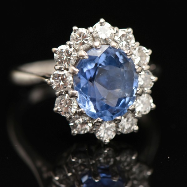 Diamond And Certified Sri Lanka (Ceylon) Blue Sapphire Ring Sold £2,000