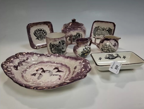 Lot 809: Gray's Pottery dishes and Portmeirion lustreware.
