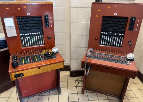Two large telephone exchanges.