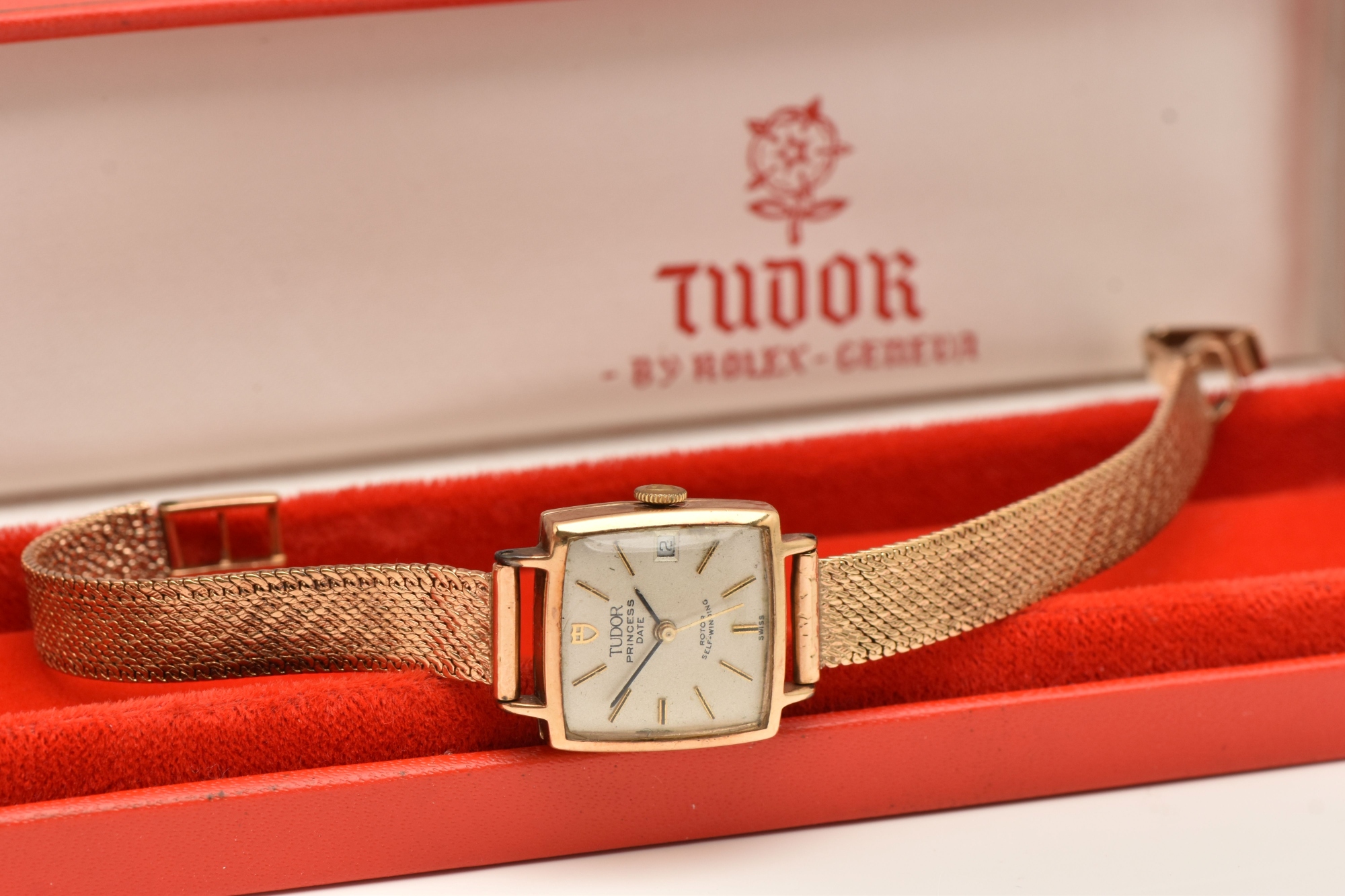 9ct gold Tudor Princess Date watch on gold mesh bracelet sold £800.jpg