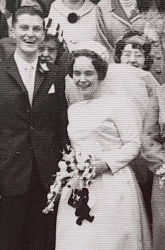 Also at Ann’s parents’ wedding in 1966, with Auntie Hilda just visible peering out over the bride’s left shoulder. Auntie Doris, Hilda's older sister, can just be seen behind the groom’s left shoulder.