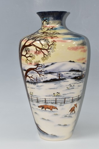Lot 982, the large Moorcroft 'Woodside Farm' floor vase.