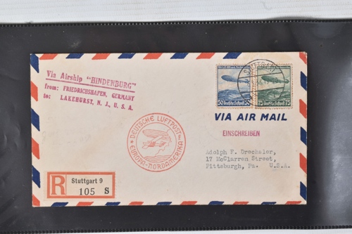 Zeppelin airmail sent on The Hindenburg’s maiden flight.