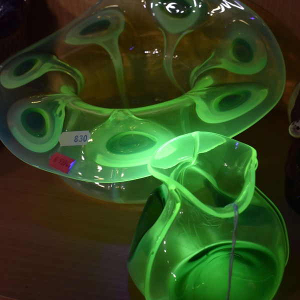 Opaline Uranium Glass Vase And Bowl Sold £420