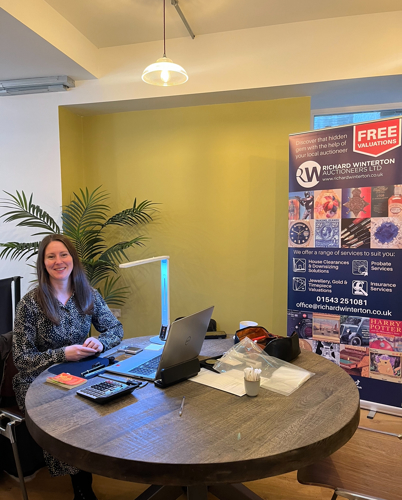 Georgina Southam FIRV FGA DGA BA (Hons) at The Auction Café in Lichfield.