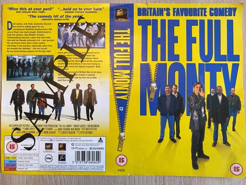 ‘The comedy hit of the year’: The original VHS release of The Full Monty quoted Mr Sherratt’s Tamworth Herald review of the film.