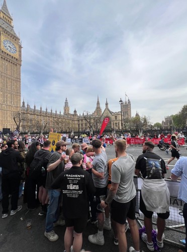 With a mile to go, family met Richard under the gaze of Big Ben to cheer on the final push.