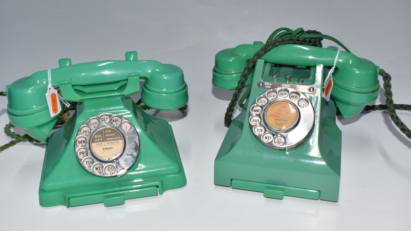 GPO Jade Green Telephones Rotary Dials 1957 Model 328L And 200 Series Pyramid Phone Sold £1,100