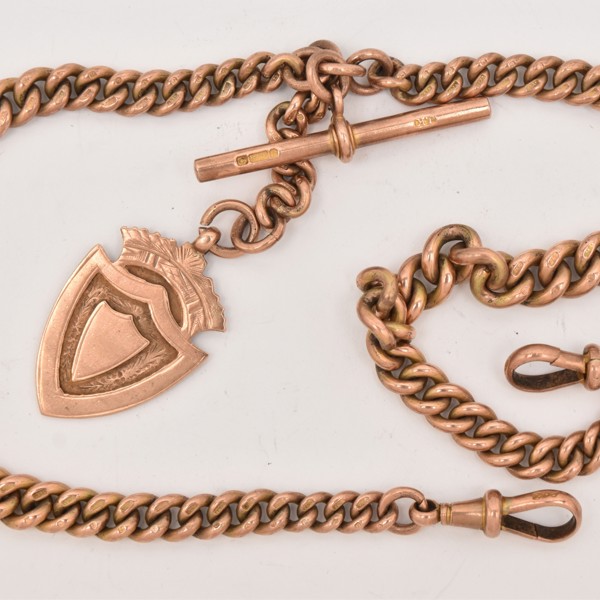 9Ct Rose Gold Double Albert Chain With Fob Medal Sold £2,040