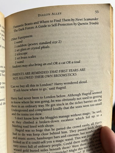 In the list of school supplies on p53, ‘1 wand’ appears twice at the start and at the end.