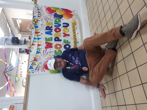 A celebratory banner greeted Richard on returning to The Lichfield Auction Centre at Fradley Park.