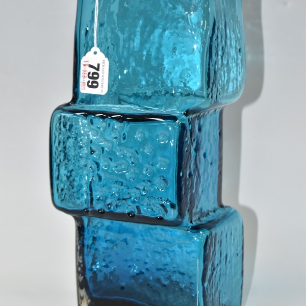 Whitefriars Large Drunken Bricklayer Vase In Kingfisher Blue Designed By Geoffrey Baxter Sold £800