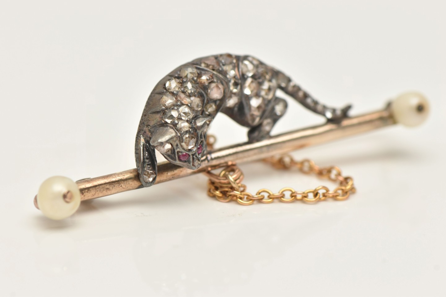 Late C19th Victorian Diamond And Pearl Cat Brooch Sold £520