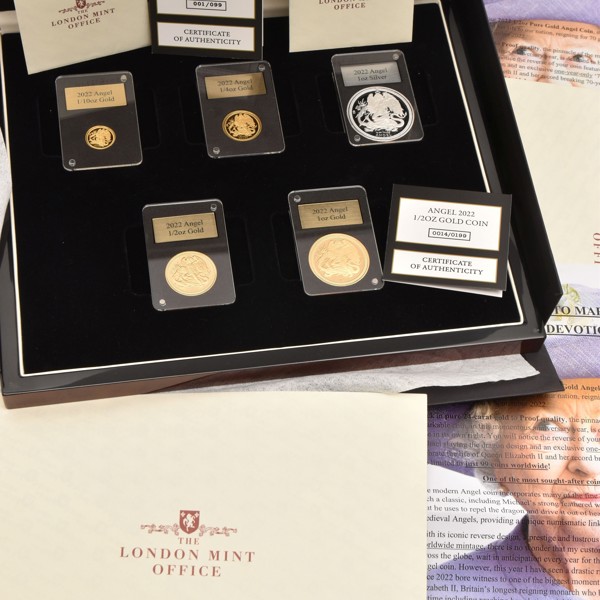 Gold and silver Angel set Queen Elizabeth II 70 Years of Duty, Devotion & Service sold £4,100.jpg