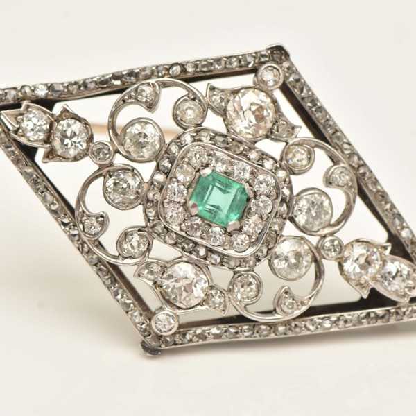Art Deco Emerald And Diamond Brooch Sold £1,150