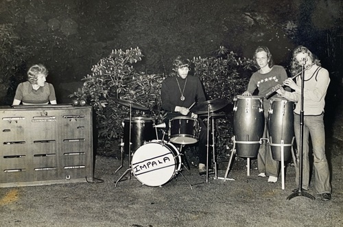 Phil and Chris Barrows, on Hammond organ and drums respectively, during an early incarnation of their band Impala. On flute is Richard Bailey and the percussionist is Kim Holmes. This line-up went on a tour with singer Carl Wayne, who had just left The Move.