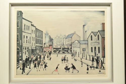 The print features the artist's distinctive style with a boxy depiction of a brewery train and ‘matchstick’ figures.