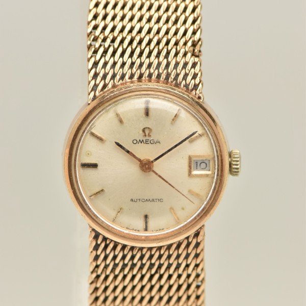 9Ct Gold Omega Automatic Wristwatch 20Mm C1975 On Articulated Mesh Bracelet Sold £1,000