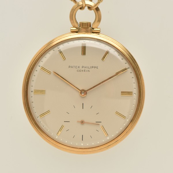 18Ct Gold Open Face Patek Philippe Pocket Watch With Albert Chain Sold £4,000