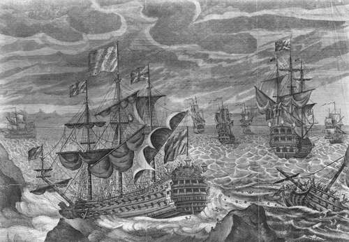 An 18th century engraving of the 1707 Isles of Scilly naval disaster. (Public domain)