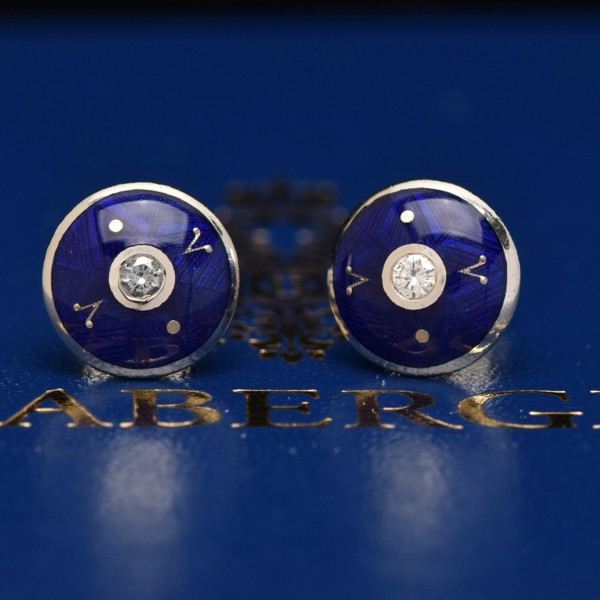 18Ct White Gold Enamel And Diamond Fabergé Earrings Sold £540