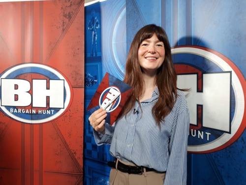 Bargain Hunt presenter Natasha Raskin Sharp during filming at The Lichfield Auction Centre.