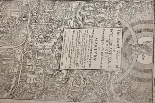 The impressive title page of 'The Book of Martyrs, volume II' (1641) by John Fox.