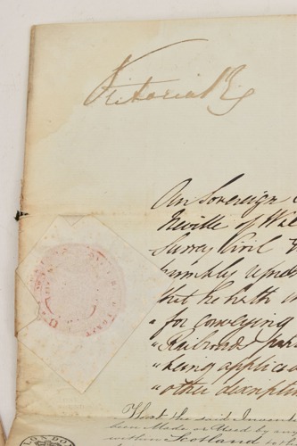 The 1848 patent is signed on the top of the first page 'Victoria R'.