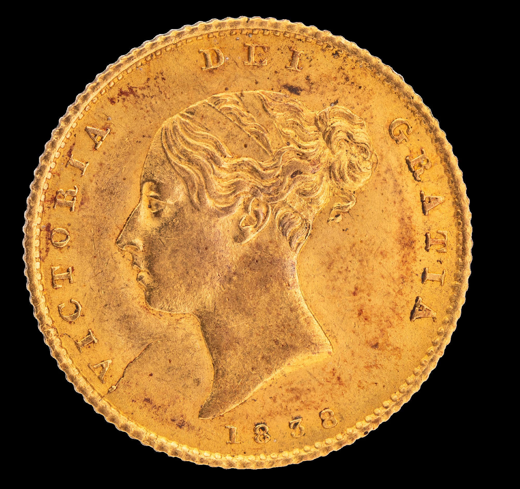 1838 Queen Victoria Half Sovereign Obverse Sold £1,600 Web DB