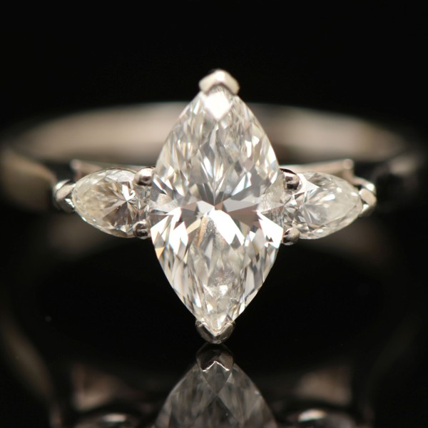 Marquise Cut Flanked By Pear Cut Three Stone Diamond Ring Sold £2,100