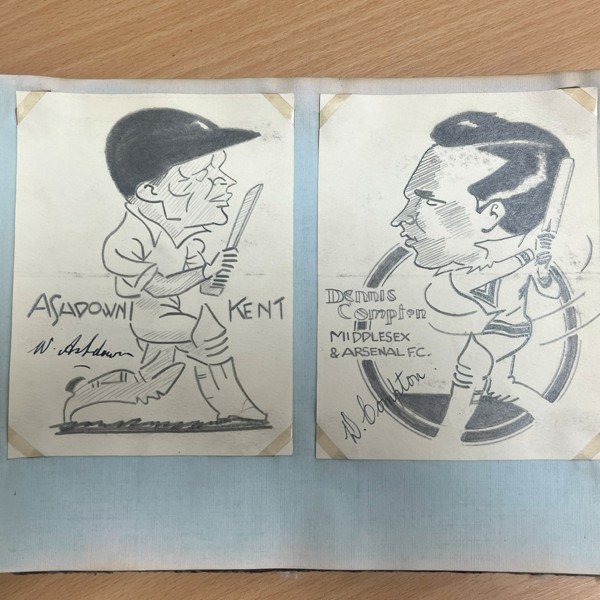 Caricatures Cricketers Bill Ashdown Dennis Compton