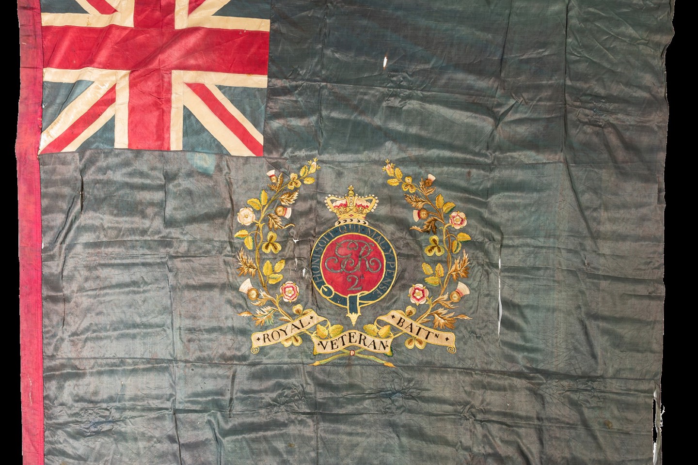 Napoleonic era Georgian hand-embroidered silk flag for 2nd Royal Veterans Battalion DB1.jpg