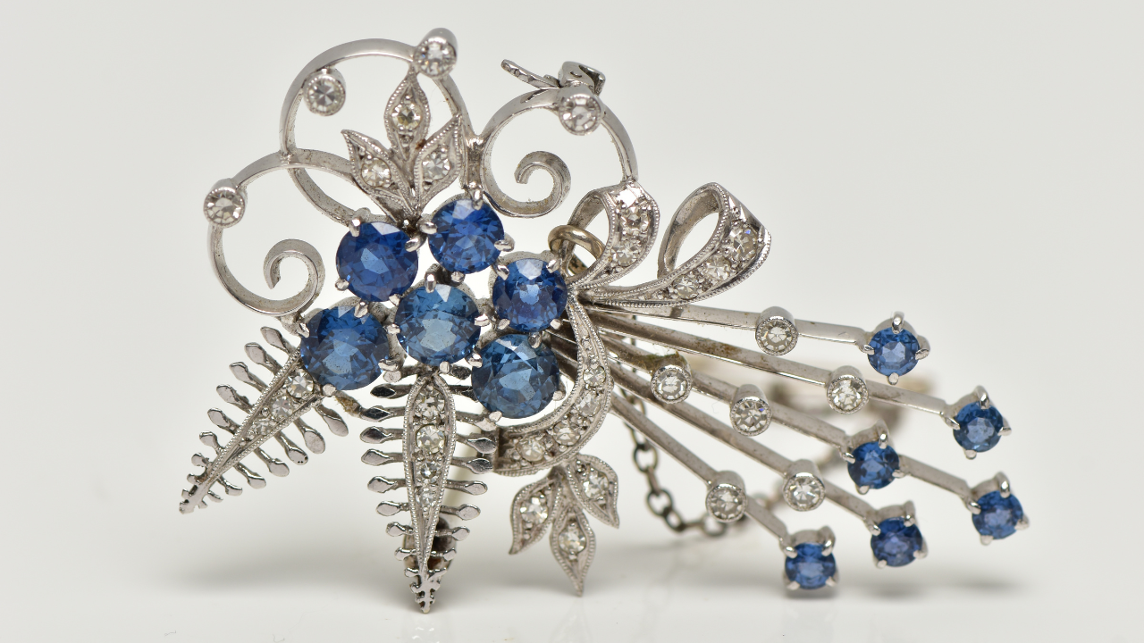 Alabaster & Wilson Sapphire And Diamond Spray Brooch T