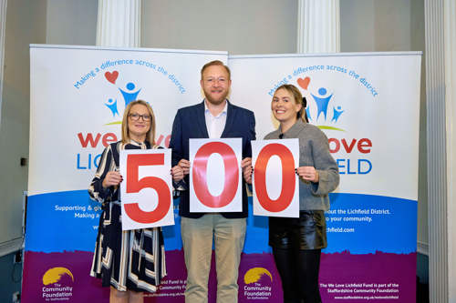 Celebrating We Love Lichfield's 500th award are panel members, from left, Elaine Hutchings, James Austin and Katie Clayton.