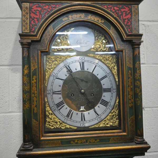 George III Green Japanned Eight Day Longcase Clock By John Hall Sold £560