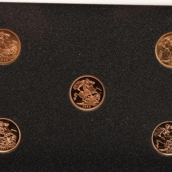 Five Gold Sovereigns Display Sold £2,700