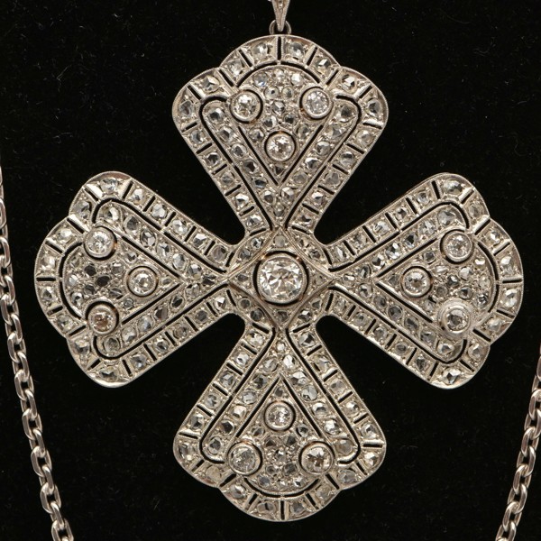 Early C20th Diamond Set Maltese Cross Pendant And Chain Sold £3,200