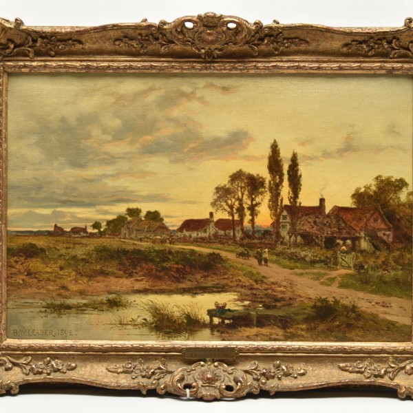 'Waterside Cottages, Worcestershire' Oil Attributed To Benjamin Williams Leader Sold £600