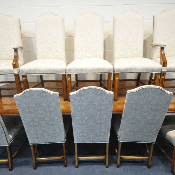 Reproduction Burr Walnut Extending Dining Table And 10 Chairs Sold £900