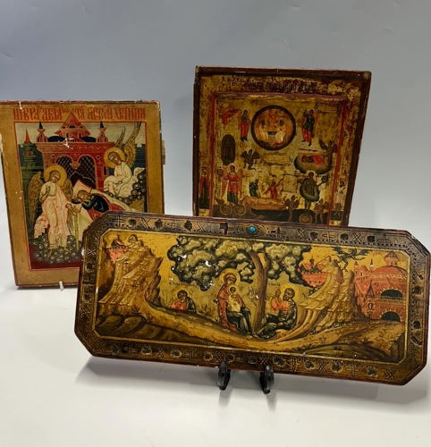 These examples feature demons within the imagery – an uncommon subject in Orthodox iconography.