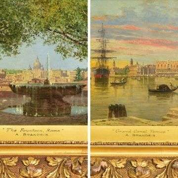 Two oil paintings by Antonietta Brandeis - ‘The Fountain, Rome’ and ‘Grand Canal, Venice'