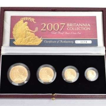 A UK Britannia collection of four 22ct gold proof coins.