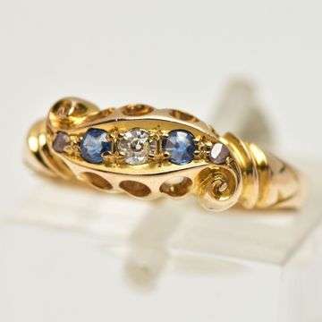At auction this early 20th century 18ct sapphire and diamond ring sold for £170.
