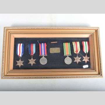 The framed collection of Cpl Bateman’s medals include the France and Germany Star, 1939-1945 Star, 1939-1945 War Medal, Defence Medal, The Africa Star and The Italy Star.
